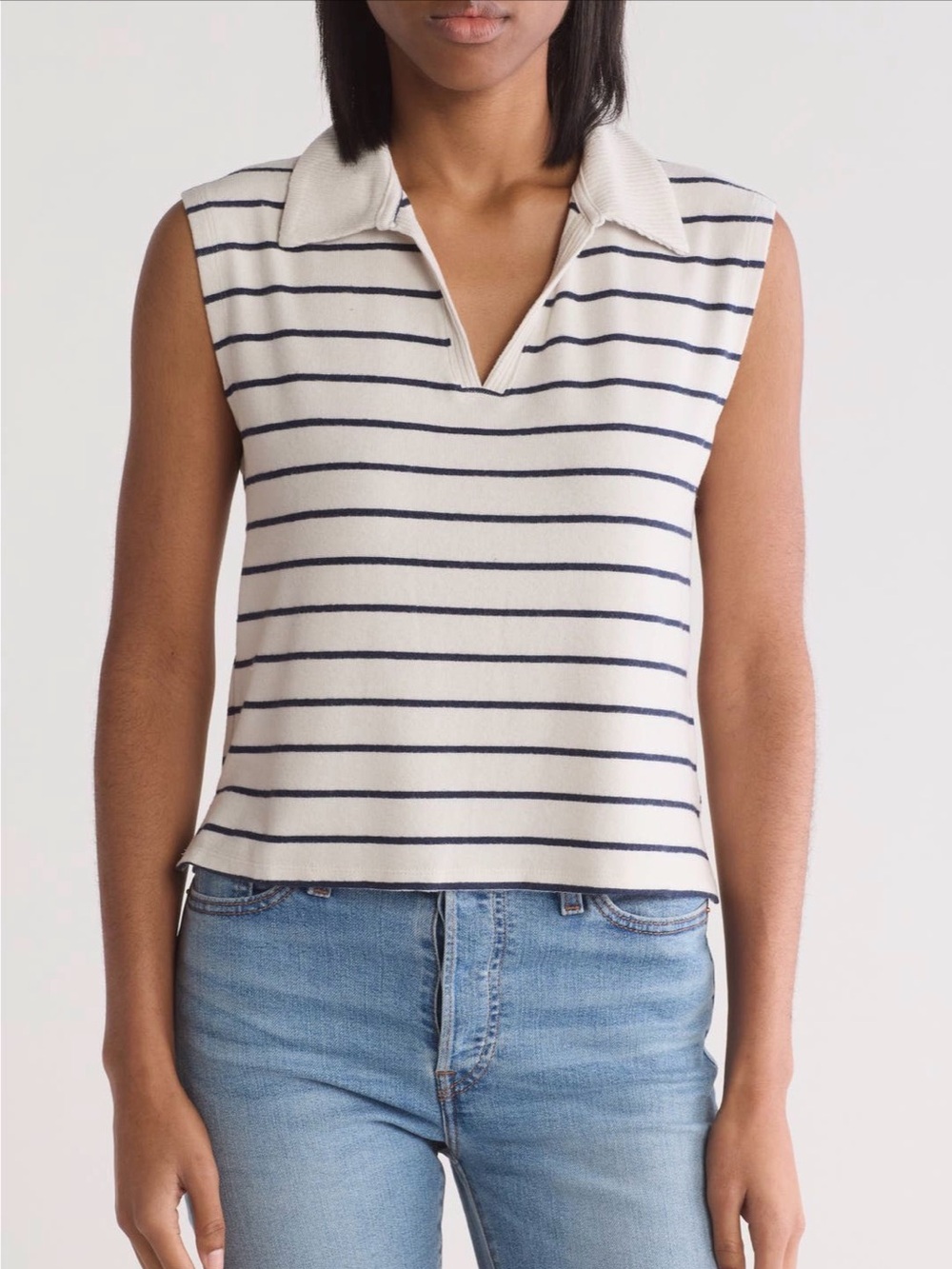 Splendid Lyon Sleeveless Polo Cream Sweater with Navy Stripes